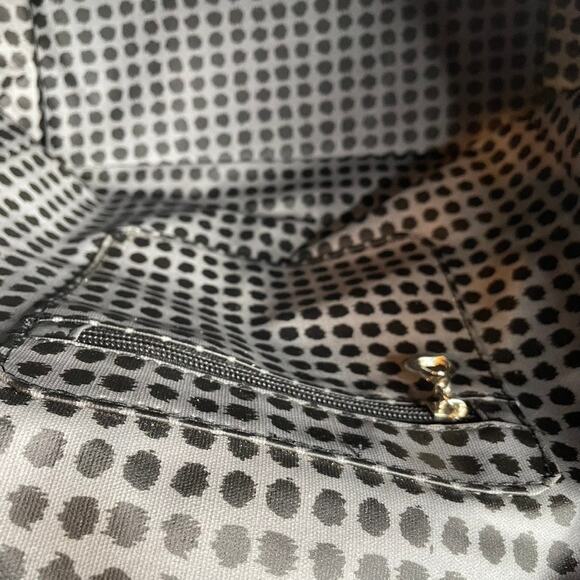 BELLA RUSSO Black‎ White Tote Bag Waxed Floral Polka Dot Pockets Silver - Picture 6 of 9